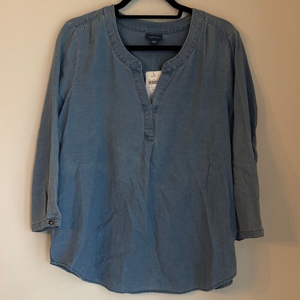 J. Jill chambray 3/4 Light Blue Denim classic neutral women 100% cotton Blouse M